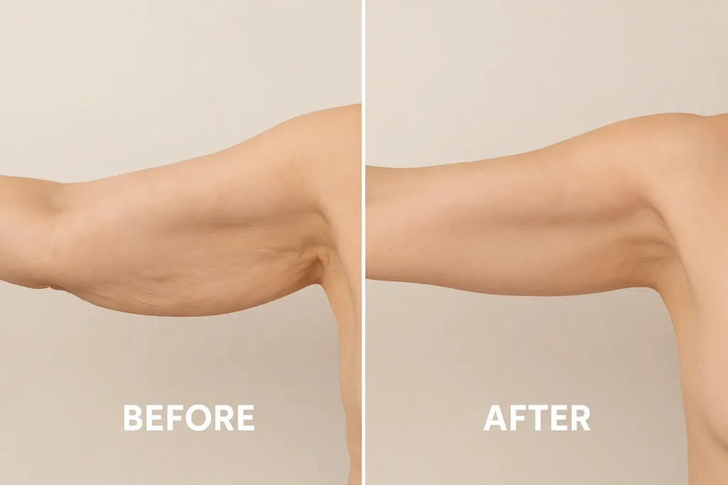 Picture of LA LIPO Sandy before and after results of skin tightening treatment on the upper arms.